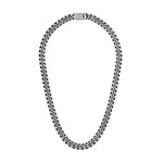 Bulova Classic Curb Chain Necklace BVC1054-SLSTNA, 10mm-wide brushed stainless steel and blue ion-plated links—front view.