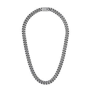 Bulova Classic Curb Chain Necklace BVC1054-SLSTNA, 10mm-wide brushed stainless steel and blue ion-plated links—front view.