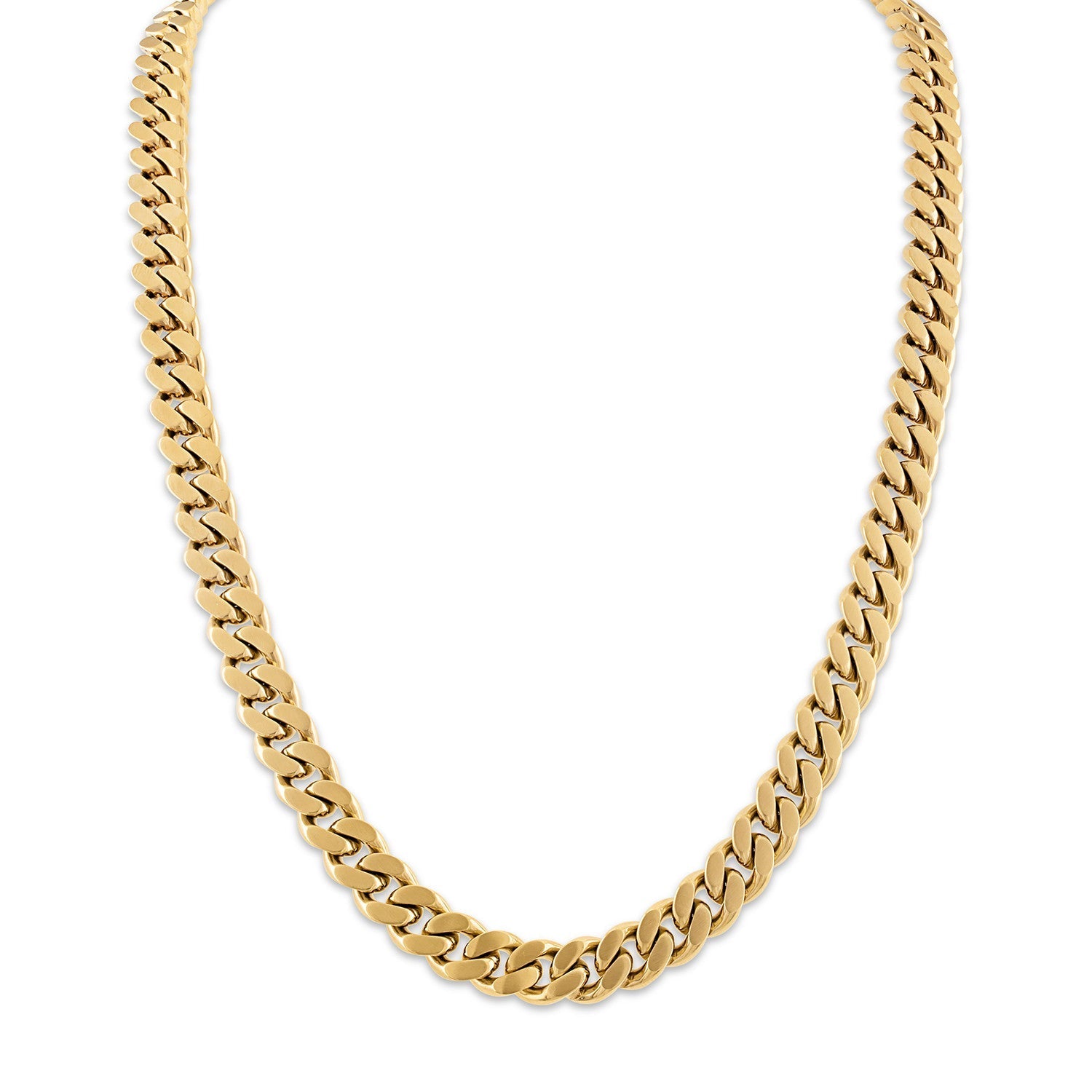 Bulova BVC1056-GOSTNA necklace showcasing the 24-inch gold-tone stainless steel curb chain with polished and brushed finishes—front view.
