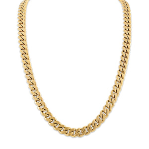 Bulova BVC1056-GOSTNA necklace showcasing the 24-inch gold-tone stainless steel curb chain with polished and brushed finishes—front view.