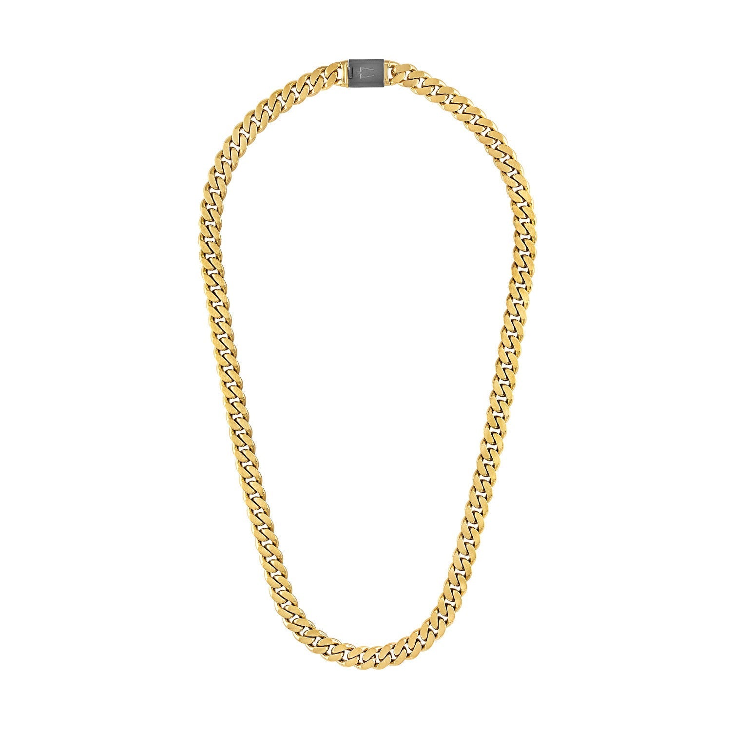  Side profile of Bulova BVC1056-GOSTNA necklace highlighting the dual-surfaced links and substantial 10mm width