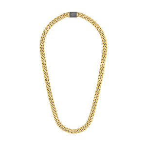  Side profile of Bulova BVC1056-GOSTNA necklace highlighting the dual-surfaced links and substantial 10mm width
