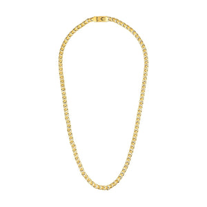 Side profile of the Bulova Link™ Necklace BVC1057-GSTNA, highlighting the sleek gold-tone finish and clasp mechanism.