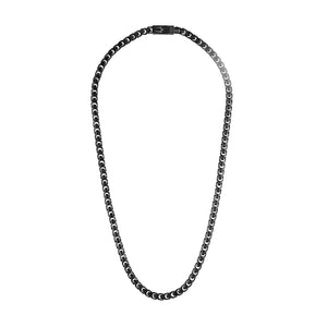 Bulova Link™ Necklace BVC1058-BKSTNA, showcasing an 8mm black-tone stainless steel chain with a polished finish and box lock clasp, front view.