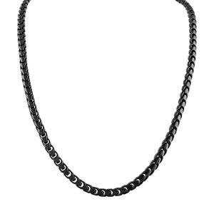 Bulova Link™ Necklace BVC1058-BKSTNA, showcasing an 8mm black-tone stainless steel chain with a polished finish and box lock clasp, front view.