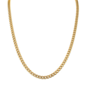 Bulova BVC1065B‑GOSTNA necklace front view featuring 6 mm gold-tone curb links with alternating polished and brushed finishes and tuning‑fork clasp.