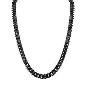 Bulova BVC1069-GRSTNA necklace showcasing the dual-finished gunmetal stainless steel curb chain and rose-tone tuning fork clasp with Latin GRAMMY® logo—front view.