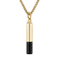 Bulova Latin GRAMMY® Amulet Pendant Necklace BVC1074-YSTBSP, front view showcasing the black and yellow gold-tone stainless steel bar-shaped pendant with faceted black spinel inlay.