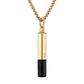 Bulova Latin GRAMMY® Amulet Pendant Necklace BVC1074-YSTBSP, front view showcasing the black and yellow gold-tone stainless steel bar-shaped pendant with faceted black spinel inlay.