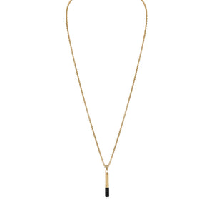 Bulova Latin GRAMMY® Amulet Pendant Necklace BVC1074-YSTBSP, front view showcasing the black and yellow gold-tone stainless steel bar-shaped pendant with faceted black spinel inlay.