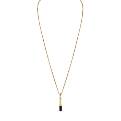 Bulova Latin GRAMMY® Amulet Pendant Necklace BVC1074-YSTBSP, front view showcasing the black and yellow gold-tone stainless steel bar-shaped pendant with faceted black spinel inlay.