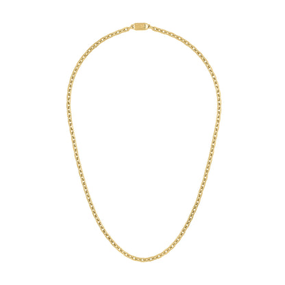 Bulova BVC1077-GSTNA24 24" gold-tone hexagon-link chain necklace, front view showing polished elongated hexagon links.