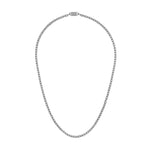 Bulova BVC1077-XSTNA24 stainless-steel hexagon-link necklace laid flat, showing polished 5 mm links and box clasp.