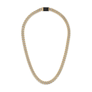 Bulova BVC1085‑GOSTNA two‑tone curb chain necklace, front view showing polished gold-tone and brushed steel links.