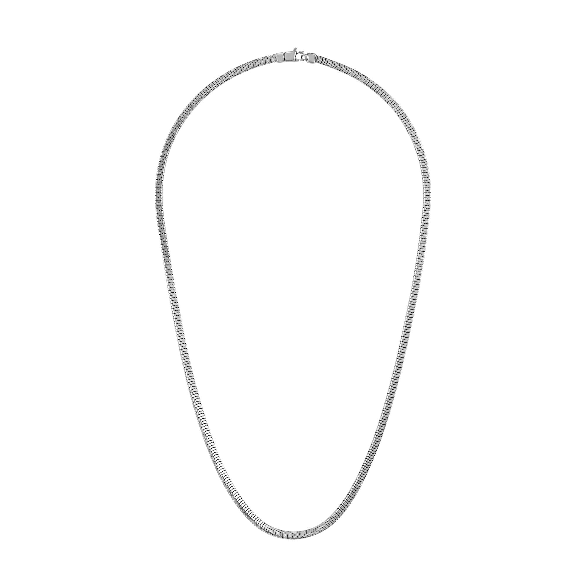 Full 22″ chain of BVC1101-WSNA laid out flat, showcasing the continuous squared snake-link design and polished silver finish.