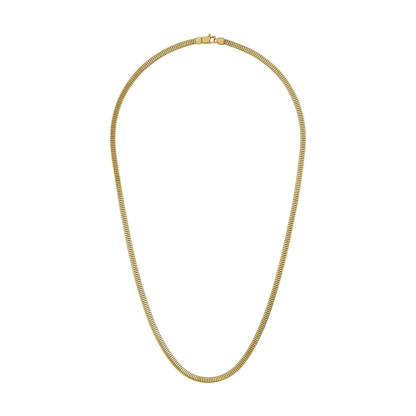 Bulova BVC1101-YSNA gold-plated sterling-silver snake-chain necklace front view showing 3.5 mm squared links and polished shine.