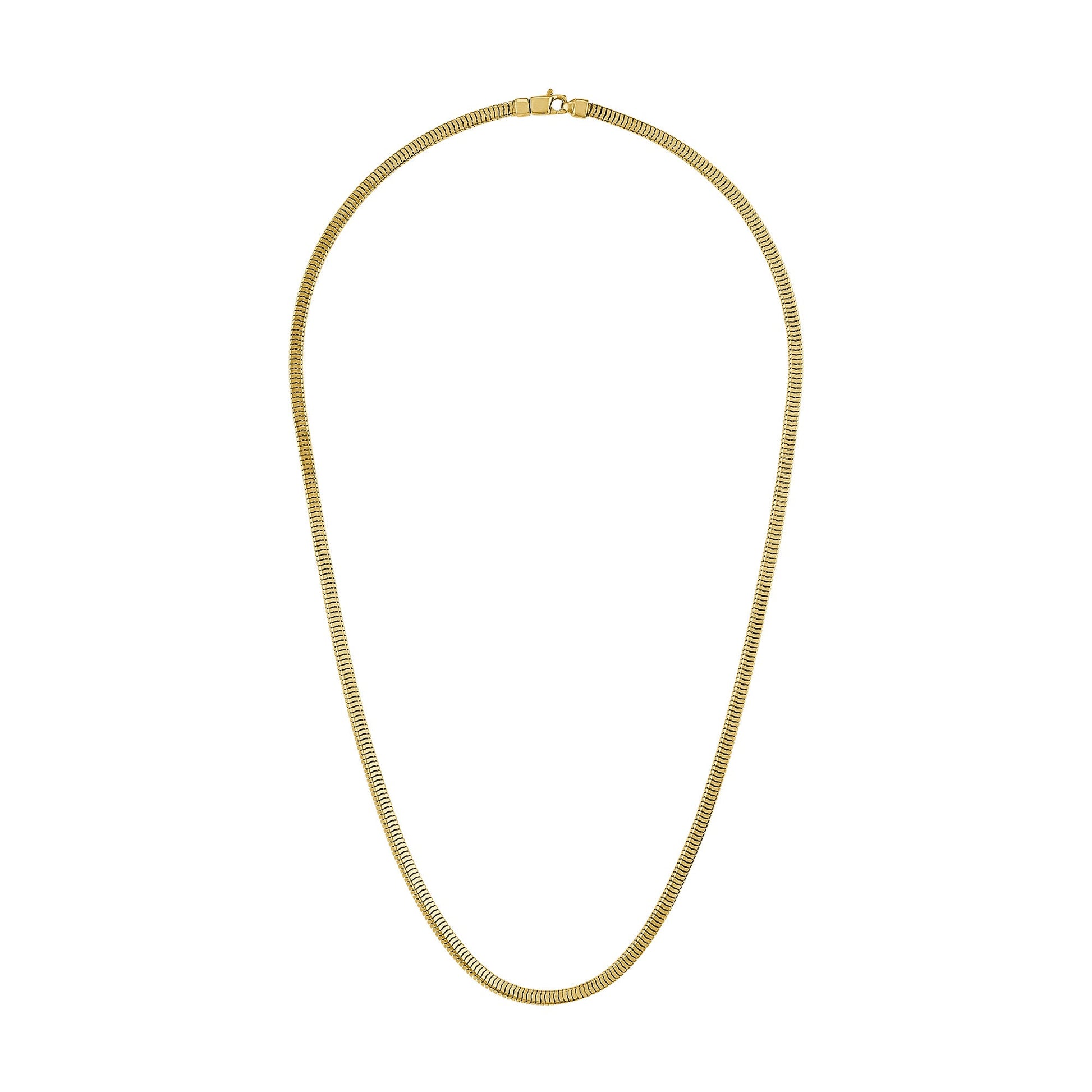 Bulova BVC1101-YSNA gold-plated sterling-silver snake-chain necklace front view showing 3.5 mm squared links and polished shine.