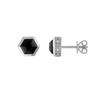 Side profile of Bulova Icon Hexagon Earrings BVE1000-WSBSP, highlighting the intricate cutout patterns on the sterling silver setting.