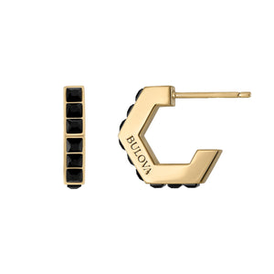 Side profile of Bulova BVE1015-GSTBSP earrings highlighting the geometric precision and polished finish.