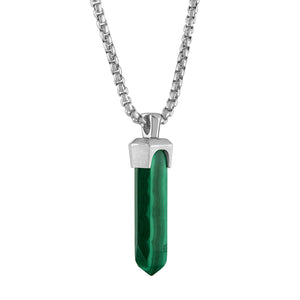 Side profile of Bulova Icon Pendant BVP1020-WSMAL, highlighting the Precisionist bolt design setting with tuning fork cutout and the depth of the malachite inlay.