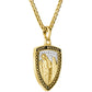 Side profile of Bulova BVP1141-YSWTO pendant highlighting polished edges, thickness, and detailed relief work.