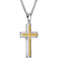 Side profile of BVP1156-WYSNA pendant necklace highlighting the thickness and polished finish of the cross, and the chain’s clasp.