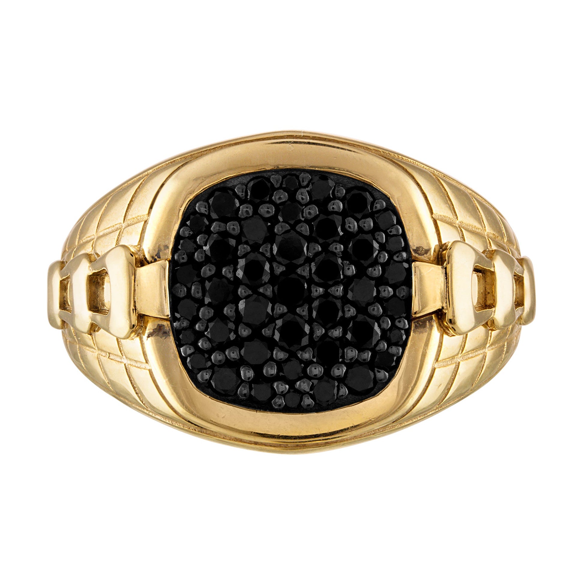 Bulova BVR1013-YSAAA ring front view showing gold-tone sterling silver band and square 16×16 mm top with black-diamond inlay.