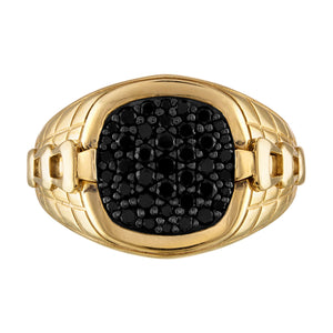 Bulova BVR1013-YSAAA ring front view showing gold-tone sterling silver band and square 16×16 mm top with black-diamond inlay.