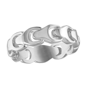 Bulova Link™ Ring front view showcasing the continuous tuning fork design in rhodium-plated sterling silver with a 6.5mm band width.