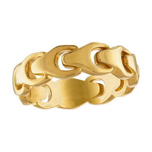  Bulova Men's Signature Link Ring BVR1015-YSNAA, showcasing the 6.5mm 14K gold-plated sterling silver band with continuous tuning fork design.