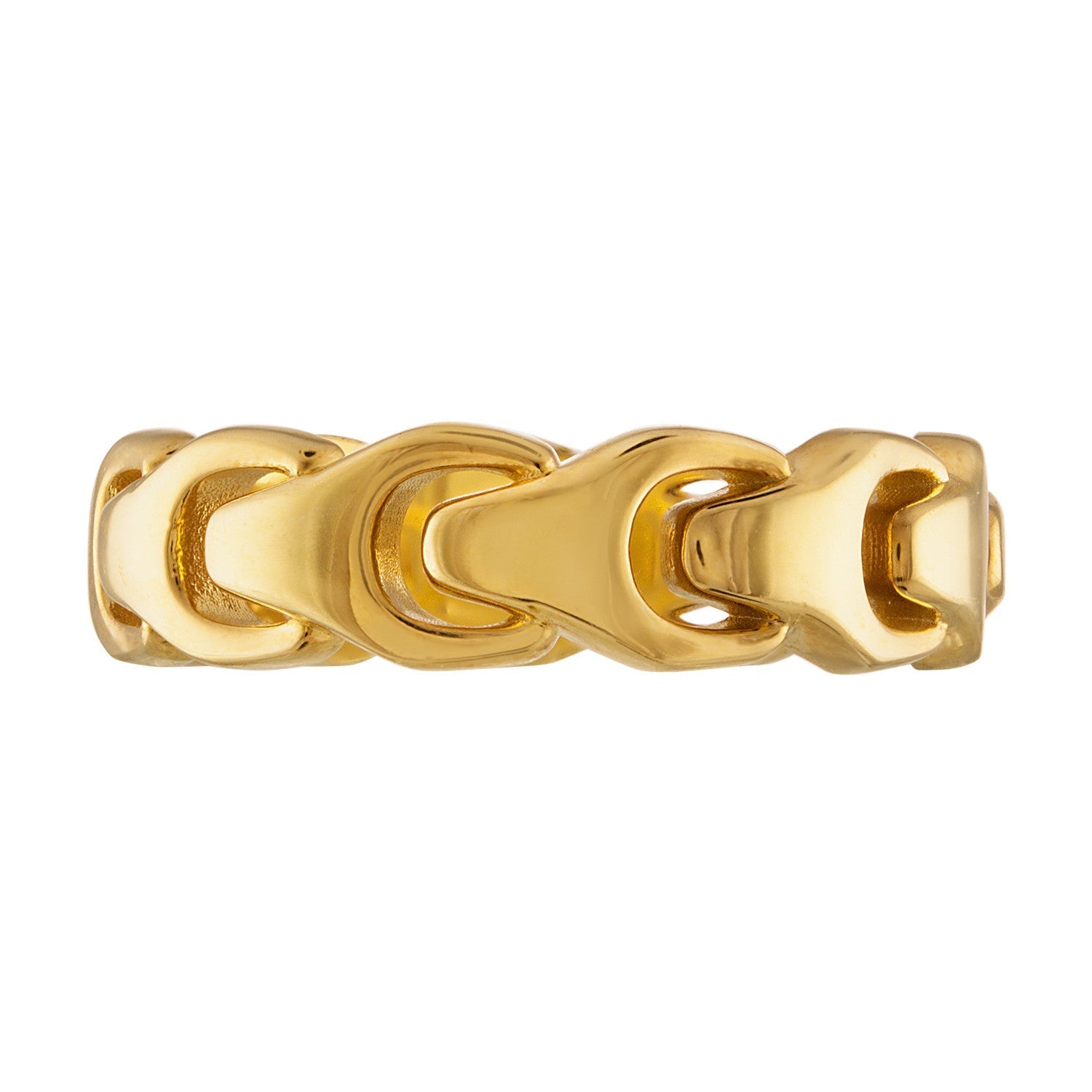 Bulova Men's Signature Link Ring BVR1015-YSNAA, showcasing the 6.5mm 14K gold-plated sterling silver band with continuous tuning fork design.