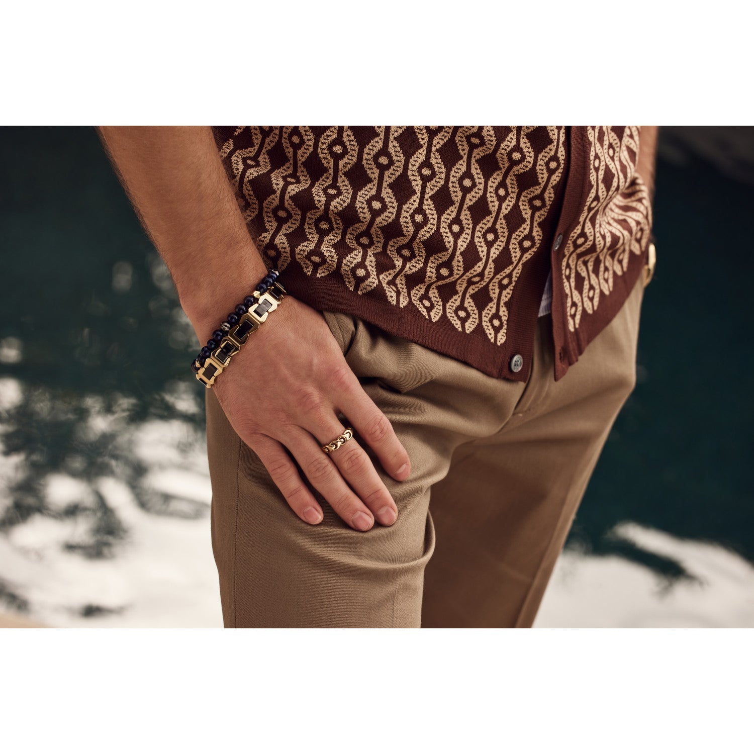  Model wearing the Bulova BVB1056-GSTNA bracelet, demonstrating its elegant presence and comfortable fit on the wrist.