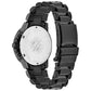 Rear view of the Citizen CA0295-58E highlighting the stainless steel screw-back case and bracelet clasp.