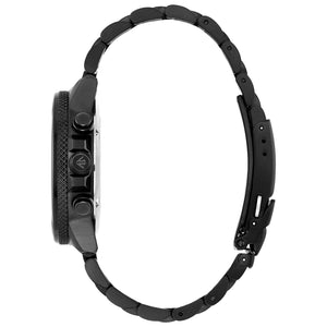 Side profile of the Citizen CA0295-58E showcasing the black ion-plated stainless steel case and textured crown.