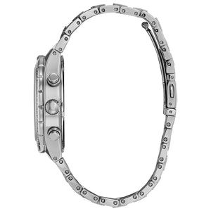 Side profile of the Citizen CA0750-53E showcasing the case thickness and crystal-accented bezel.