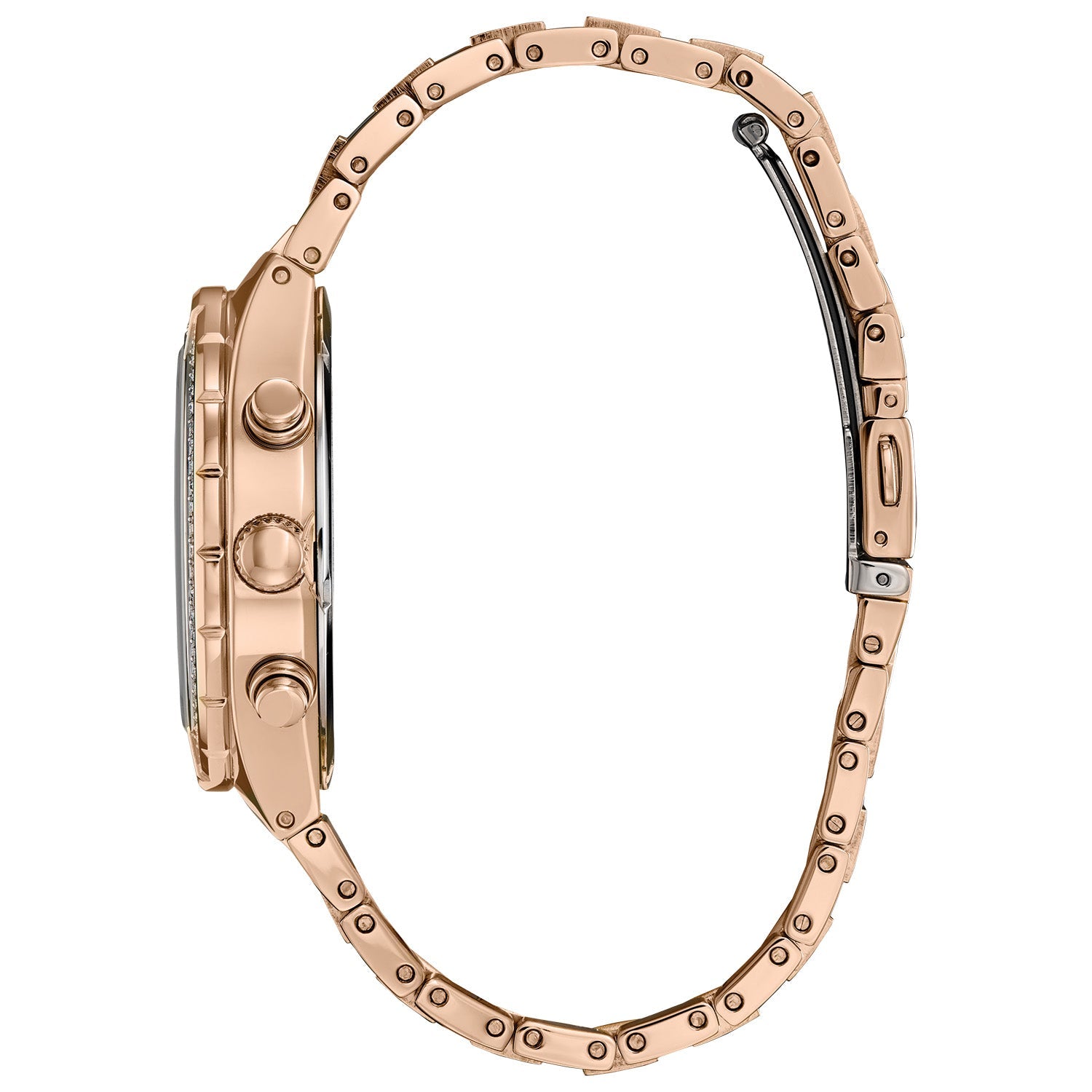Side profile of the Citizen CA0753-55E showcasing the case thickness and crystal-accented bezel