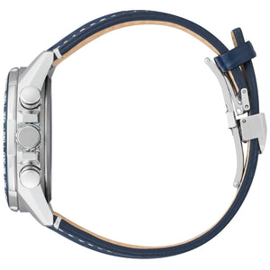 Side profile of the Citizen CB5918-02L showcasing the stainless steel case and crown with pushers.