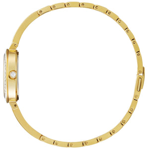 Side profile of the Citizen Silhouette Crystal EM0862-56D, showcasing the sleek gold-tone case and bracelet.​