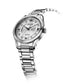 Citizen EM0870-58A Arezzo watch featuring a stainless steel case, silver-tone dial with black hands, Roman numerals, and diamond hour markers, and matching bracelet—front view.