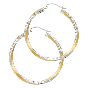 14K Two-Tone Gold Diamond Cut Hoops