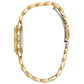 Side profile of Citizen EW2482-53A showcasing the slim gold-tone stainless steel case and textured crown.