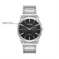 Citizen AR3070-55E men's ultra-thin stainless steel watch featuring a black Guilloché dial with silver-tone hands—front view.​