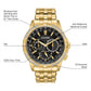 Citizen BU2082-56E men's gold-tone stainless steel watch featuring a black dial with day, date, and 12/24-hour sub-dials, surrounded by a diamond-accented bezel—front view.
