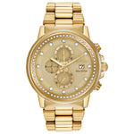 Citizen FB3002-53P men's gold-tone stainless steel watch featuring a champagne dial with gold-tone hands and crystal-set hour markers—front view.​