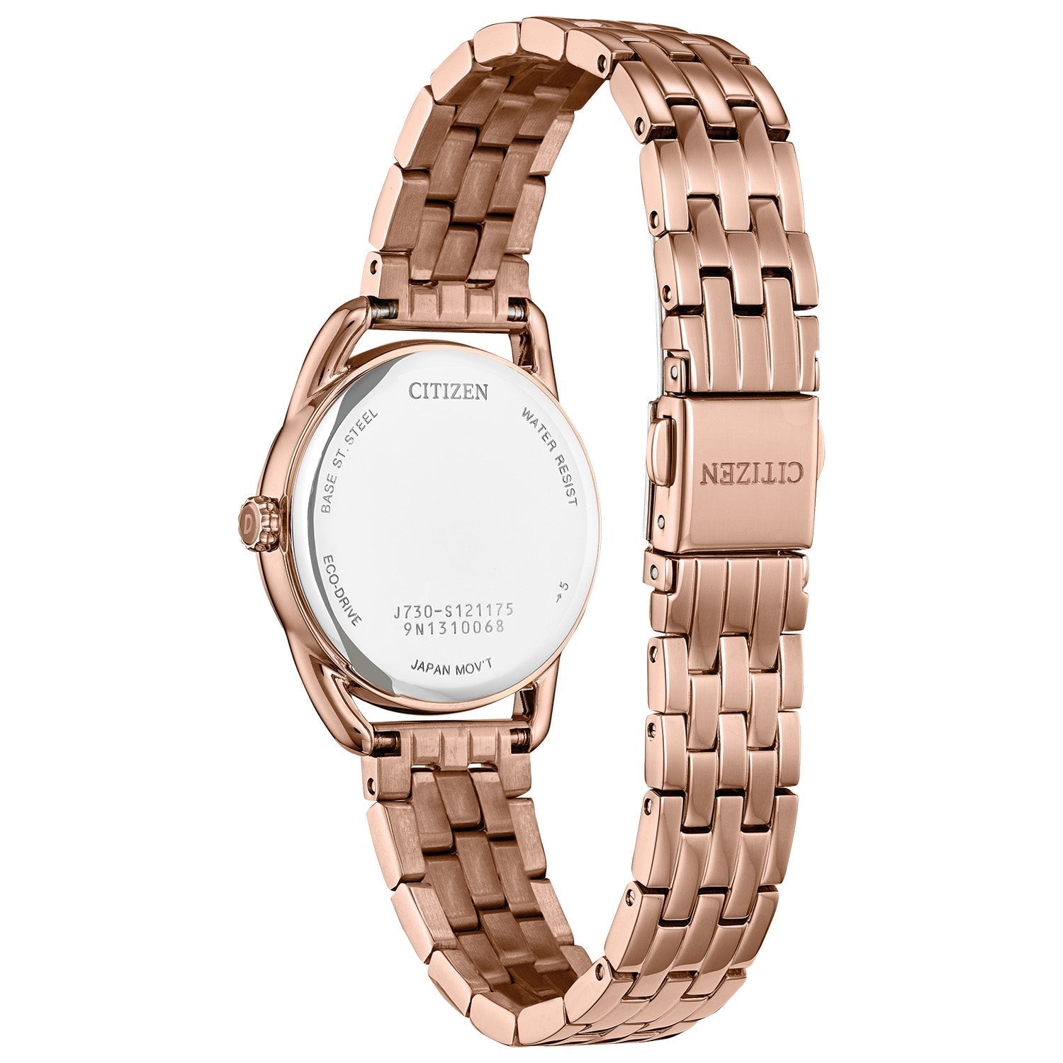 Back view of Citizen FE1213-50A highlighting the stainless steel case back with engraved details.