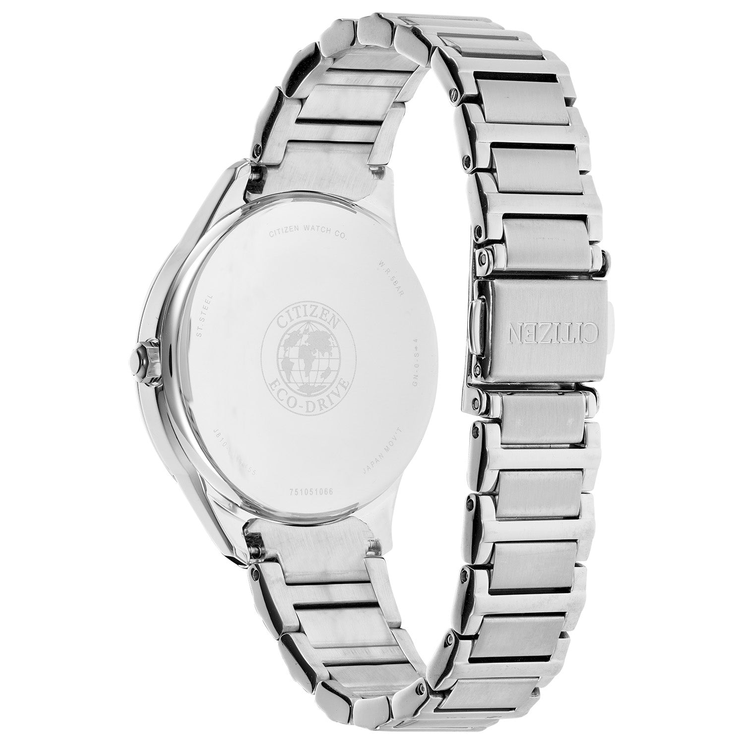  Back view of Citizen FE6100-59A highlighting the stainless steel case back with engraved details.