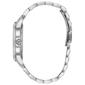 Side profile of Citizen FE6100-59A showcasing the slim stainless steel case and textured crown.