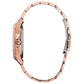 Side profile of Citizen FE7053-51X showcasing the slim pink gold-tone stainless steel case and textured crown.