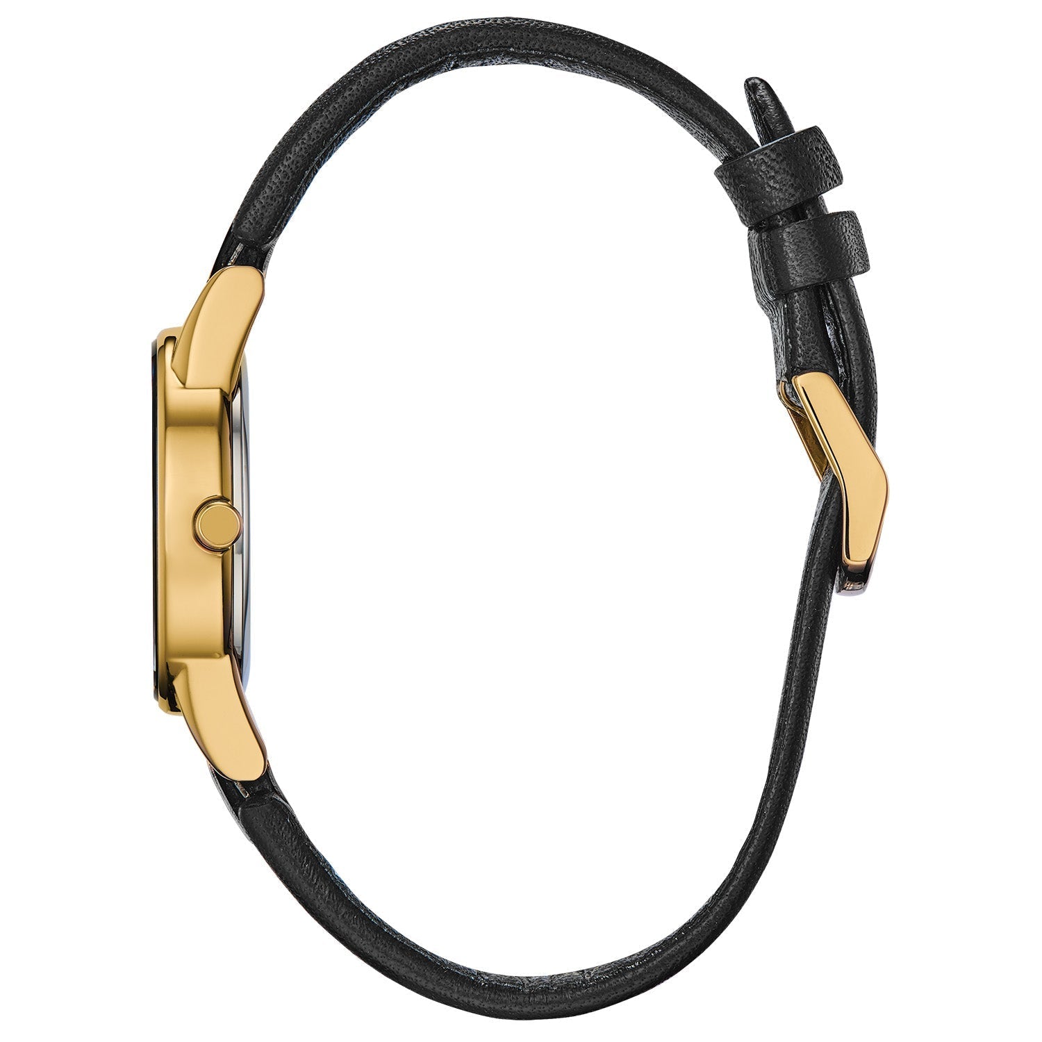 Side profile of the Citizen Axiom GA1052-04E, highlighting the sleek case thickness and leather strap design.