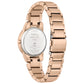 Back view of the Citizen Eco-Drive Disney Ariel Rose-Tone Watch GA1073-63W, highlighting the engraved case back with the phrase "Making waves my way.